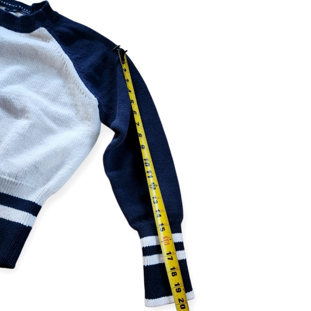 Veronica Beard Navy and Cream Raglan Crewneck Sweater - Picture 11 of 11